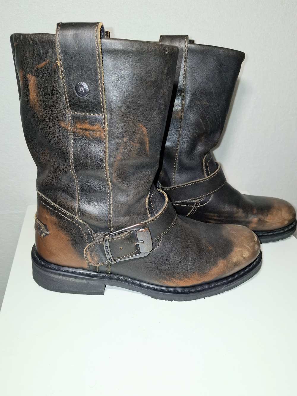 Harley-Davidson Brown and Black Leather Harness Boots - Picture 1 of 11